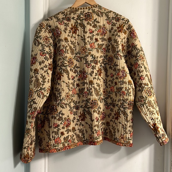 New Identity Coral Beige Gold Floral Print Quilted Jacket with Pockets Large - Picture 7 of 7